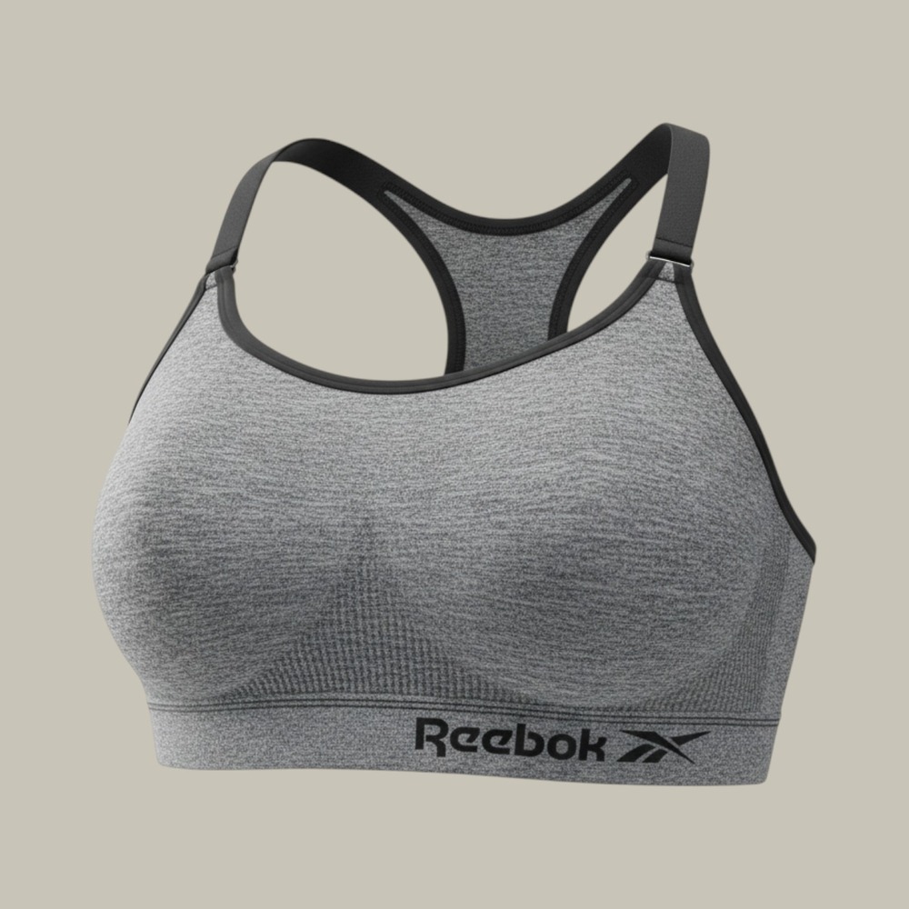 Reebok Womens Seamless Racerback Sports Bra Heather Grey Black Small